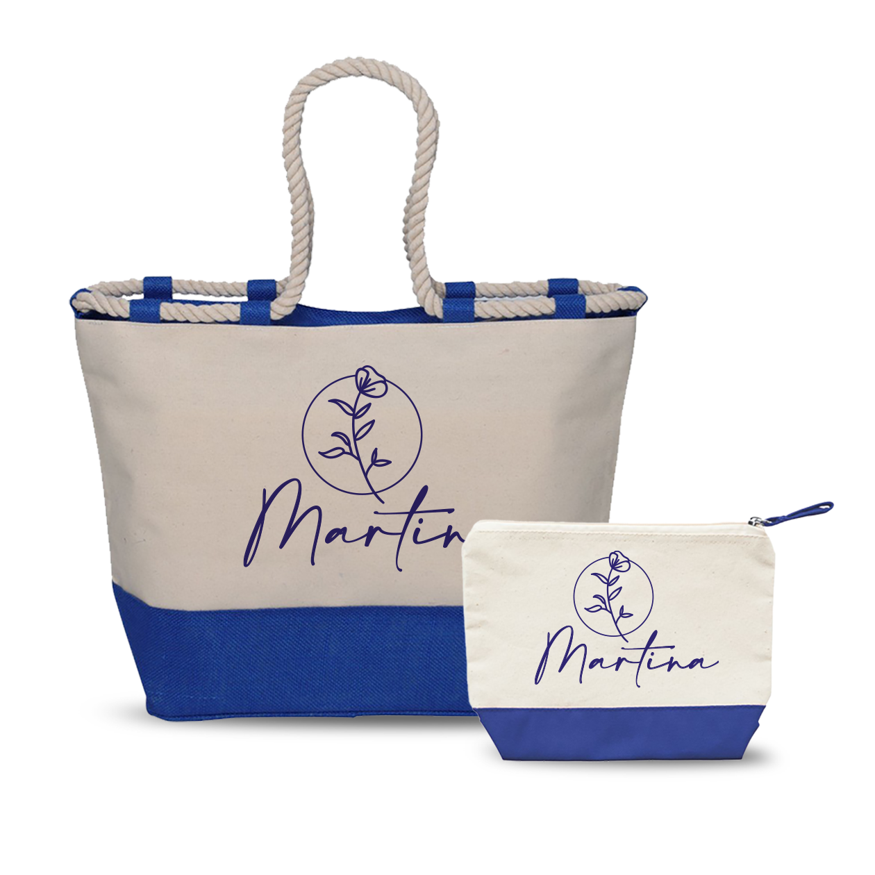 Blue name - Combo: Borsa mare + Pochette - personalizzata con nome