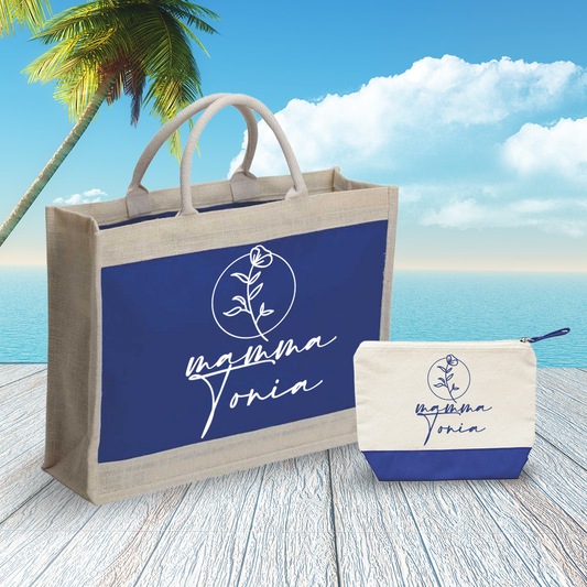 Mamma name flower circle - Combo: Borsa mare + Pochette - personalizzata con nome