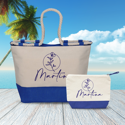 Blue name - Combo: Borsa mare + Pochette - personalizzata con nome