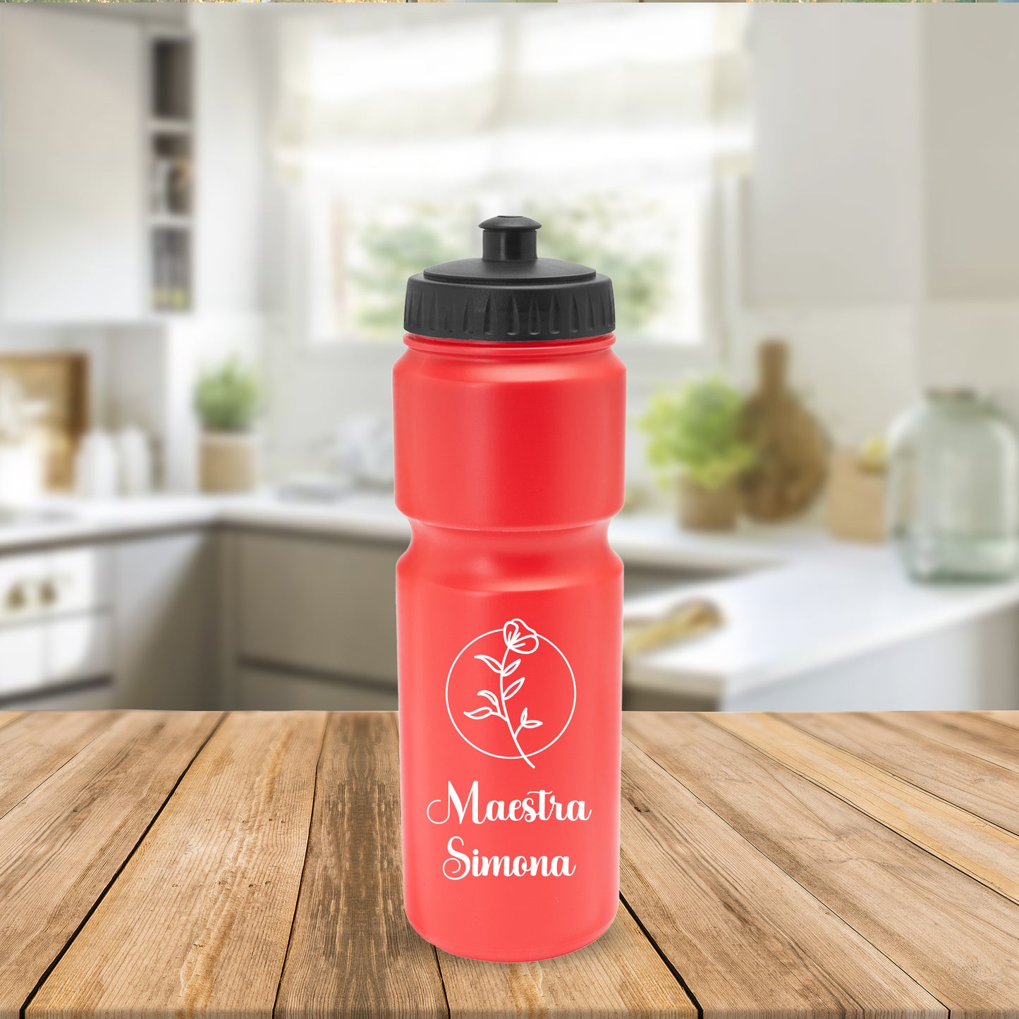 Flower Circle Maestra Name - Borraccia in PE 840ml. - personalizzata con nome