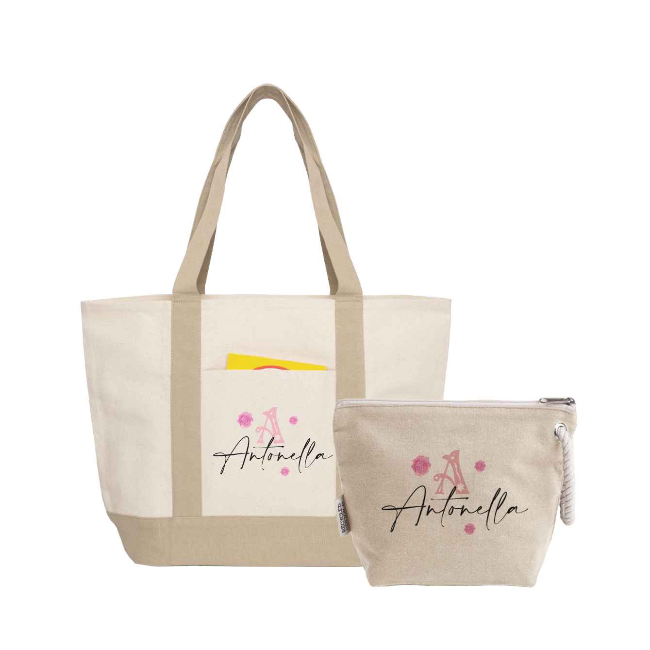 Pink name - borsa mare & Pochette - Combo - personalizzata con nome
