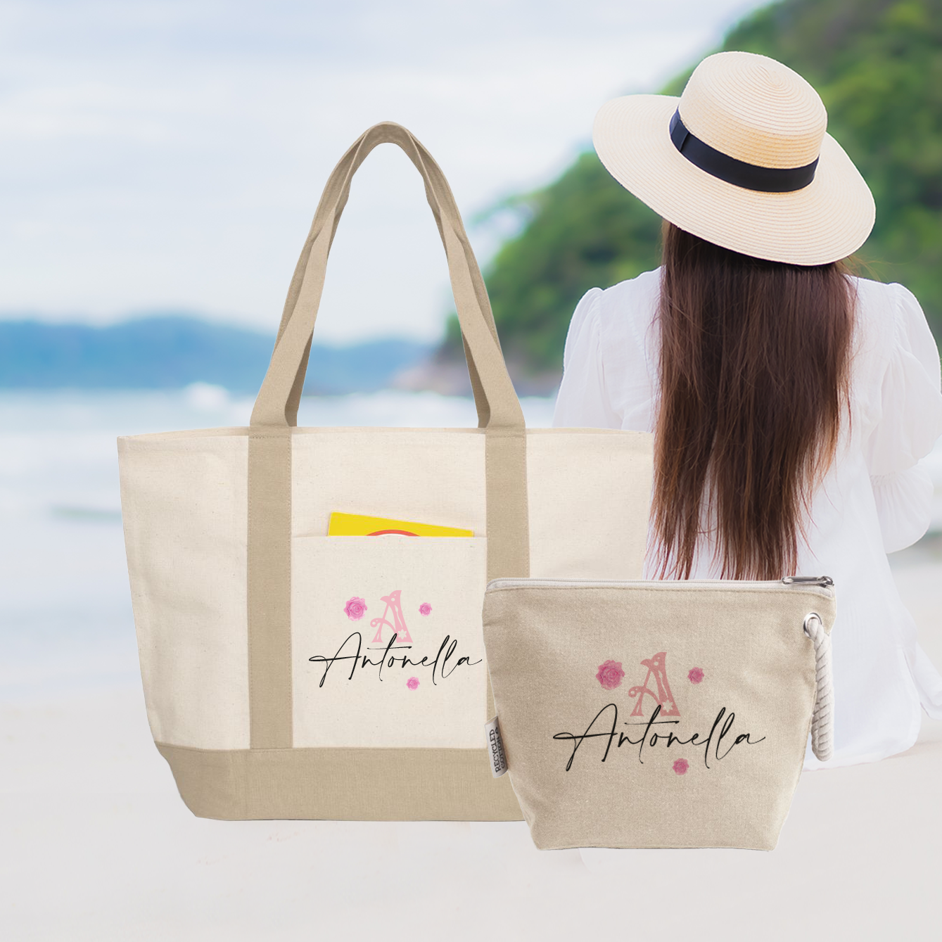 Pink name - borsa mare & Pochette - Combo - personalizzata con nome