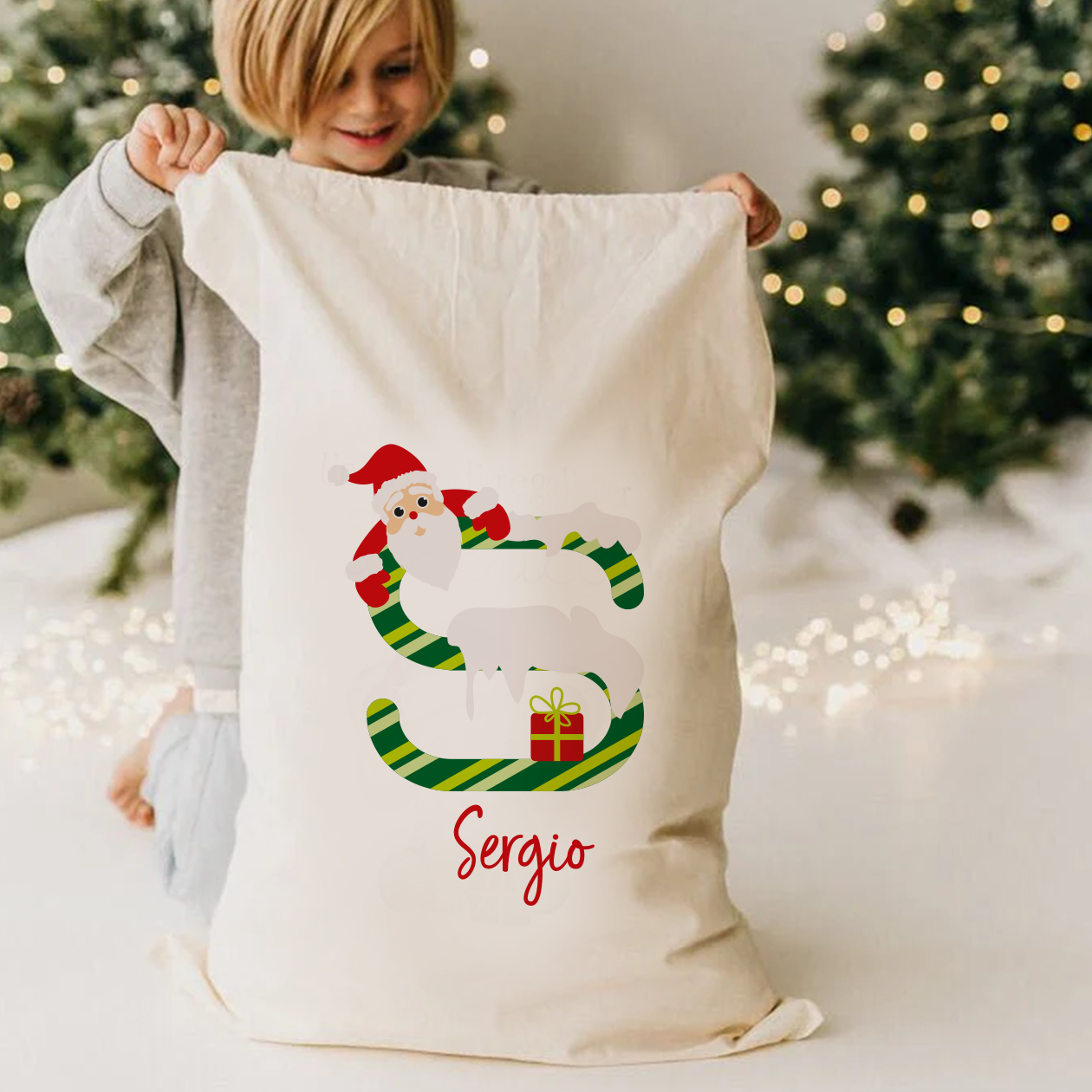 Letter Claus - Sacchetto personalizzato con nome e iniziale