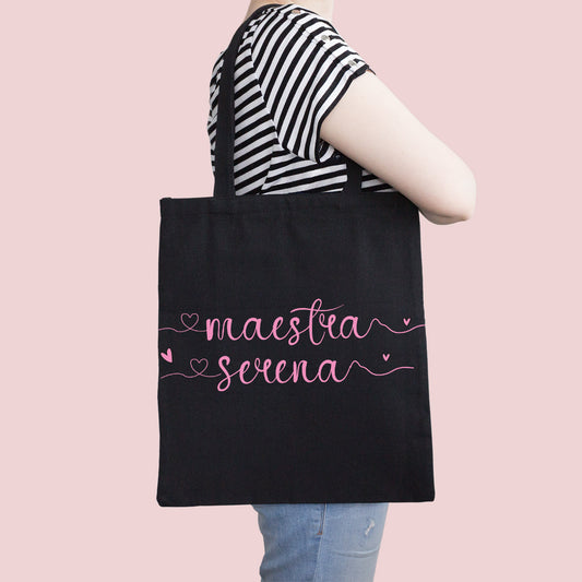 Maestra hearts name - Shopper In Cotone con chiusura zip - personalizzata con nome