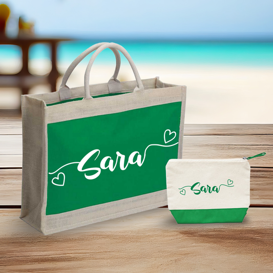 Name hearts - Combo: Borsa mare + Pochette - personalizzata con nome