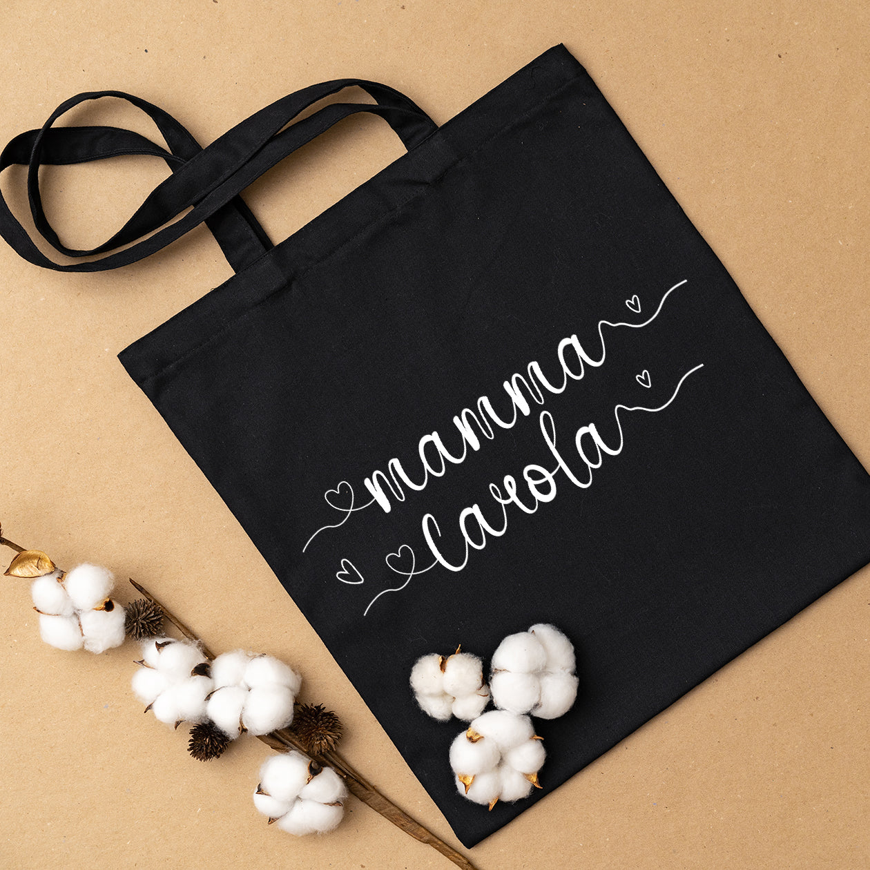 Mamma name heart - Shopper In Cotone con chiusura zip - personalizzata con nome