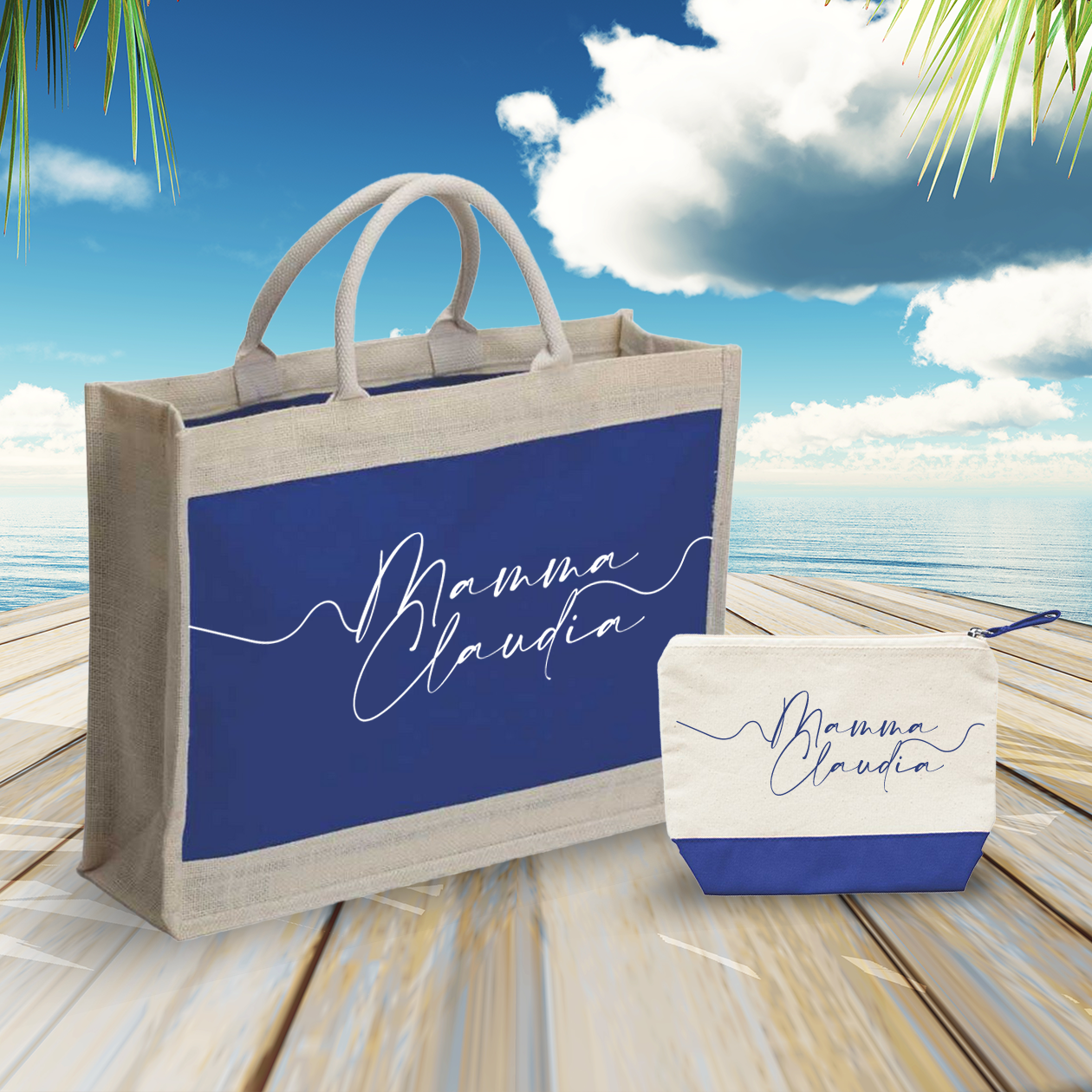 Mamma line - Combo: Borsa mare + Pochette - personalizzata con nome