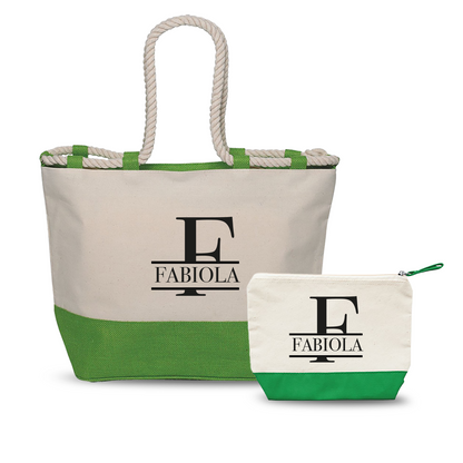 Line Name - Combo: Borsa mare + Pochette - personalizzata con nome e iniziale