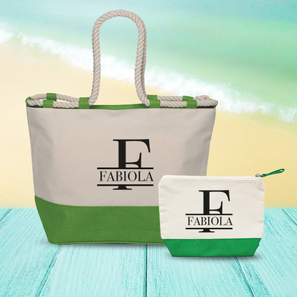 Line Name - Combo: Borsa mare + Pochette - personalizzata con nome e iniziale