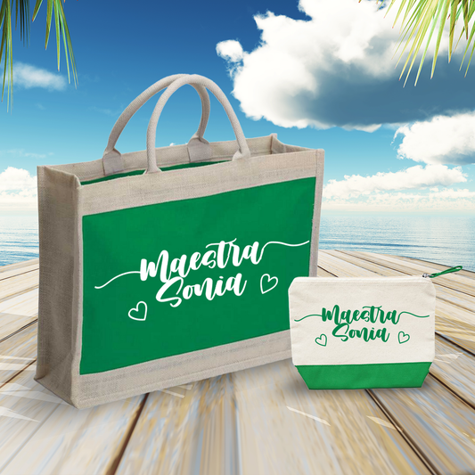Maestra name heart - Combo: Borsa mare + Pochette - personalizzata con nome