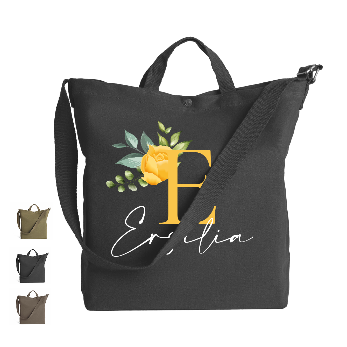 Yellow flower name - Borsa da Donna in Tela - personalizzato con nome