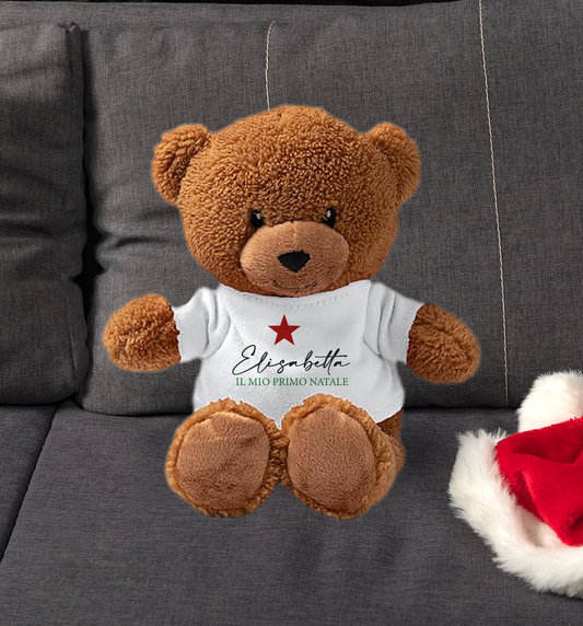 Il mio primo Natale, red star - Teddy - Orsacchiotto di Peluche con Maglietta Personalizzata