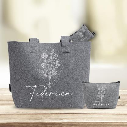 Flower geometric - Tris Borse in feltro con designe melange - personalizzato con nome