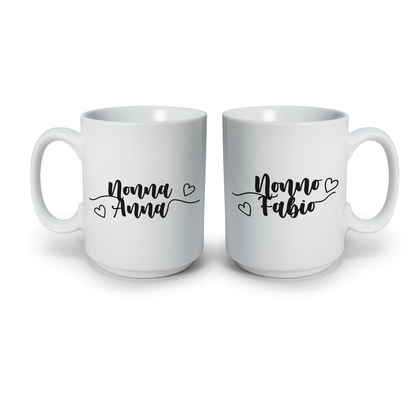 Nonni heart - Coppia tazze Mug - personalizzata con nomi