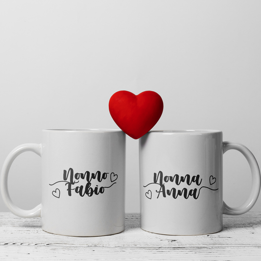 Nonni heart - Coppia tazze Mug - personalizzata con nomi
