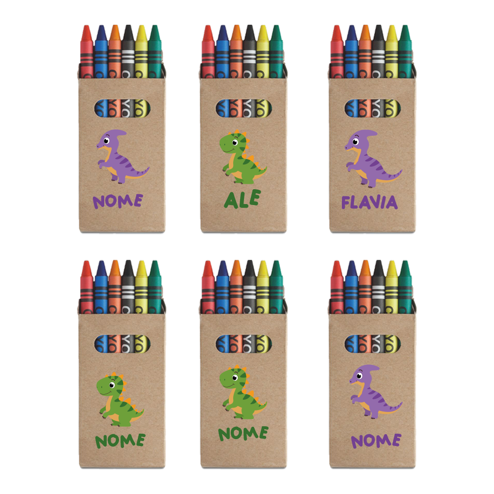 Name Dino - Set da 6 - Pastelli Cera - personalizzati con nomi