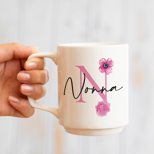 Nonna name pink flower - Tazza mug - personalizzata con nome