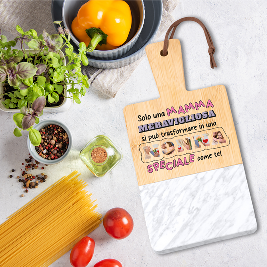 Nonna speciale - Tagliere in marmo e bamboo naturale - personalizzato con foto