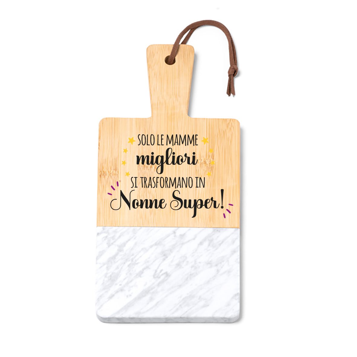 Nonne super! - Tagliere in marmo e bamboo naturale