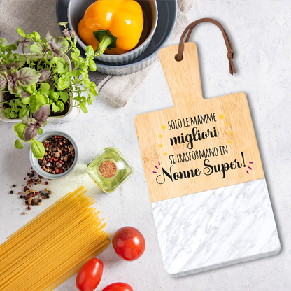 Nonne super! - Tagliere in marmo e bamboo naturale