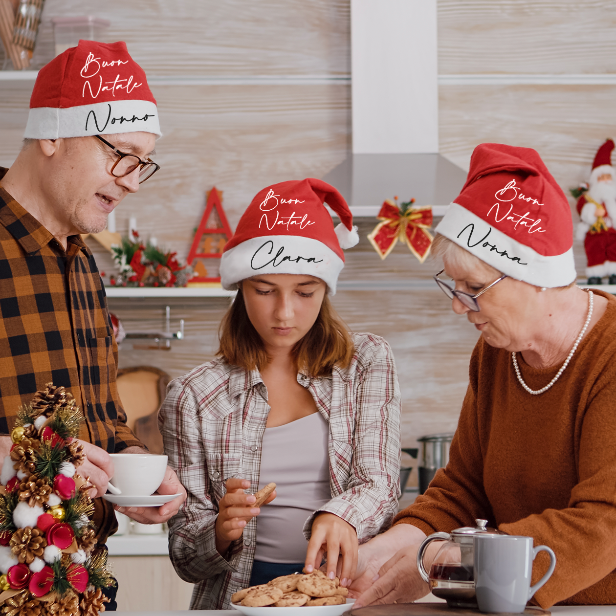 Buon Natale - Set composto da 5 Cappelli da Babbo Natale - personalizzati con nome