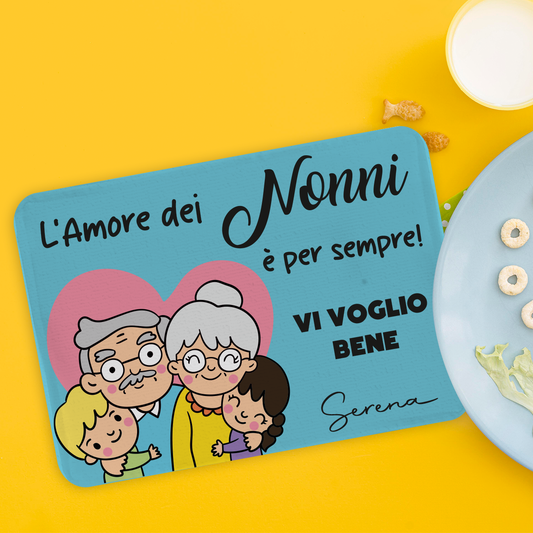 L'amore dei nonni - Set di 4 Tovagliette in tessuto lavabile - personalizzata con nome e foto