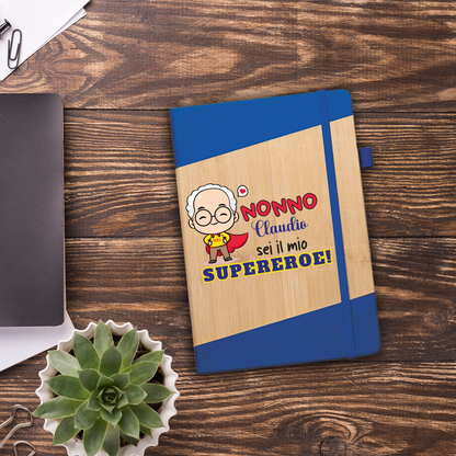 Nonno sei il mio supereroe - Block Notes in PU a righe - personalizzato con nome