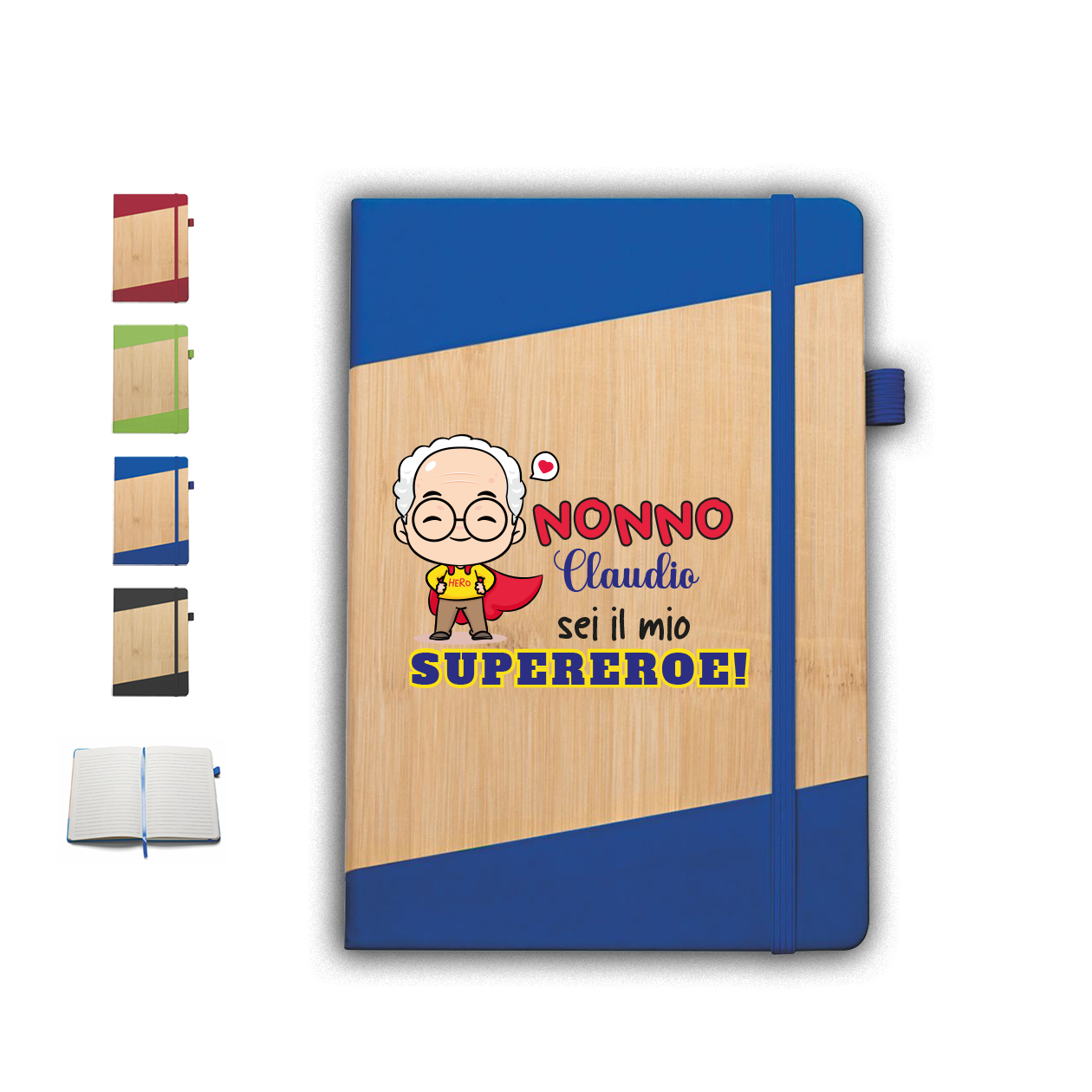 Nonno sei il mio supereroe - Block Notes in PU a righe - personalizzato con nome