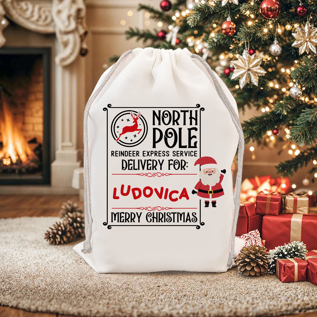 Reindeer express service - Sacchetto personalizzato con nome