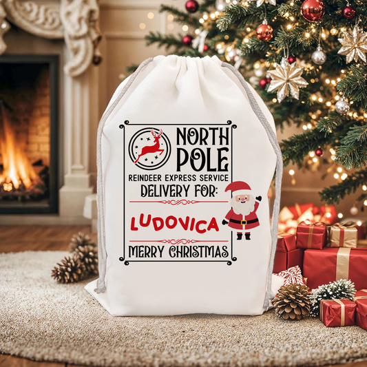 Reindeer express service - Sacchetto personalizzato con nome