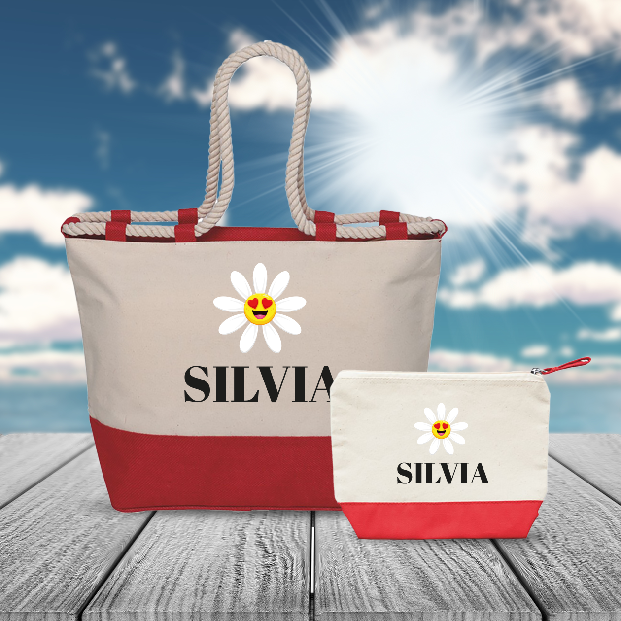 Sun Heart - Combo: Borsa mare + Pochette - personalizzata con nome