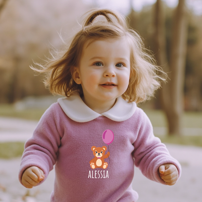 Baby Pink Balloon - Pagliaccetto Neonato in Ciniglia con Colletto Bianco Personalizzato con nome