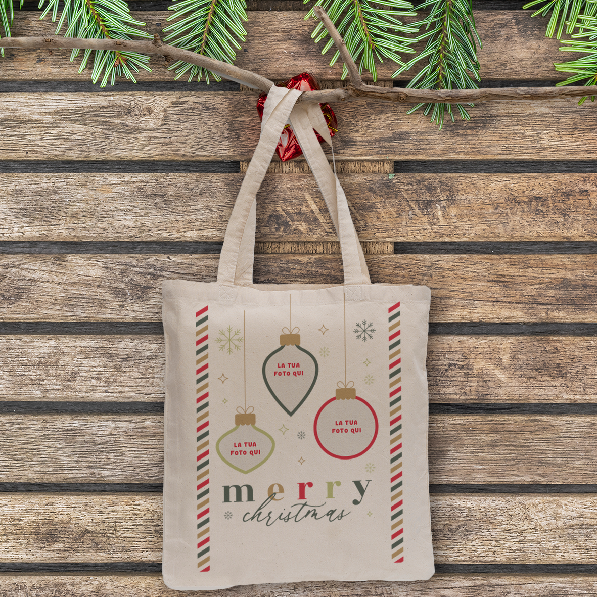 Merry Christmas - Shopper In Cotone - personalizzata con foto