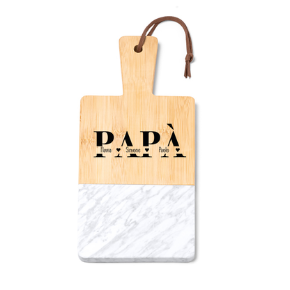 Papà, nomi - Tagliere in marmo e bamboo naturale - personalizzato con nomi