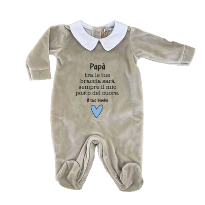 Il tuo bimbo - Pagliaccetto Neonato in Ciniglia con Colletto Bianco