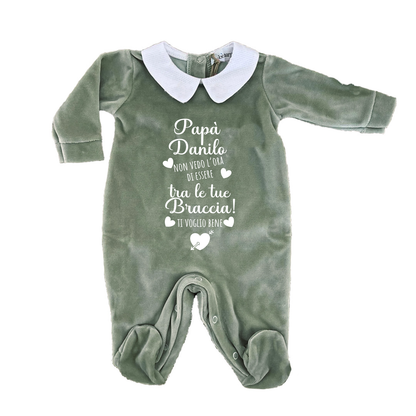 Ti voglio bene papà - Pagliaccetto Neonato in Ciniglia con Colletto Bianco personalizzato con nome