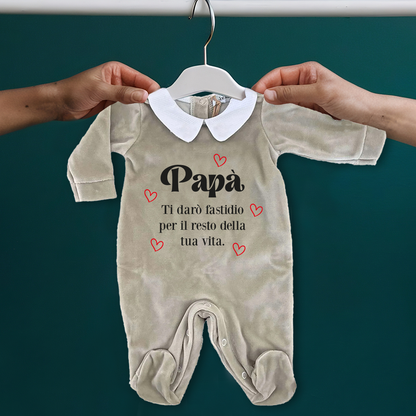 Per il resto della tua vita - Pagliaccetto Neonato in Ciniglia con Colletto Bianco