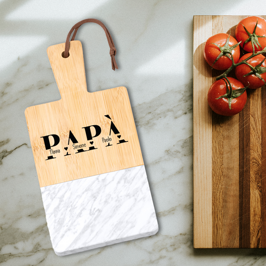 Papà, nomi - Tagliere in marmo e bamboo naturale - personalizzato con nomi