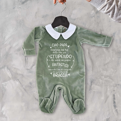 Ciao Papà - Pagliaccetto Neonato in Ciniglia con Colletto Bianco