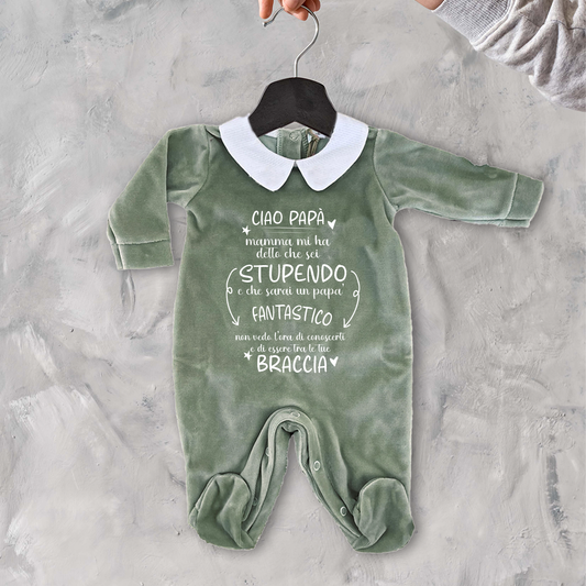 Ciao Papà - Pagliaccetto Neonato in Ciniglia con Colletto Bianco