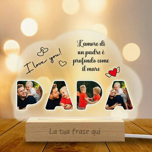 L'amore di un padre - Lampada - Plexiglass personalizzata con foto e frase