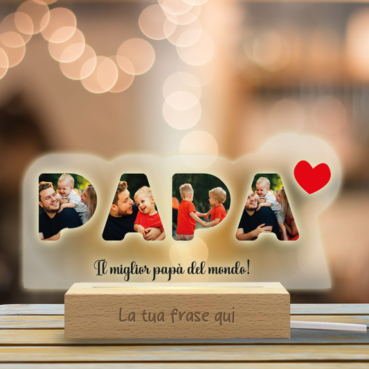 Il miglior papà del mondo - Lampada - Plexiglass personalizzata con foto e frase