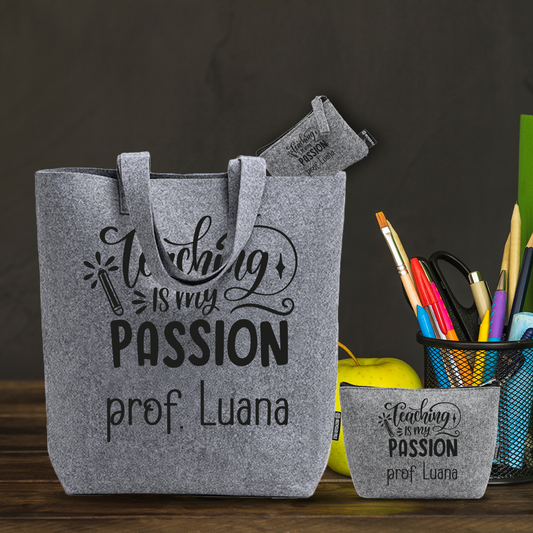 Taching is my passion - Tris Borse in feltro con designe melange - personalizzato con nome