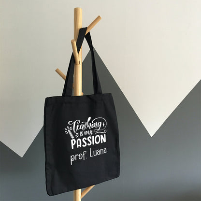 Teaching is my passion - Shopper In Cotone con chiusura zip - personalizzata con nome