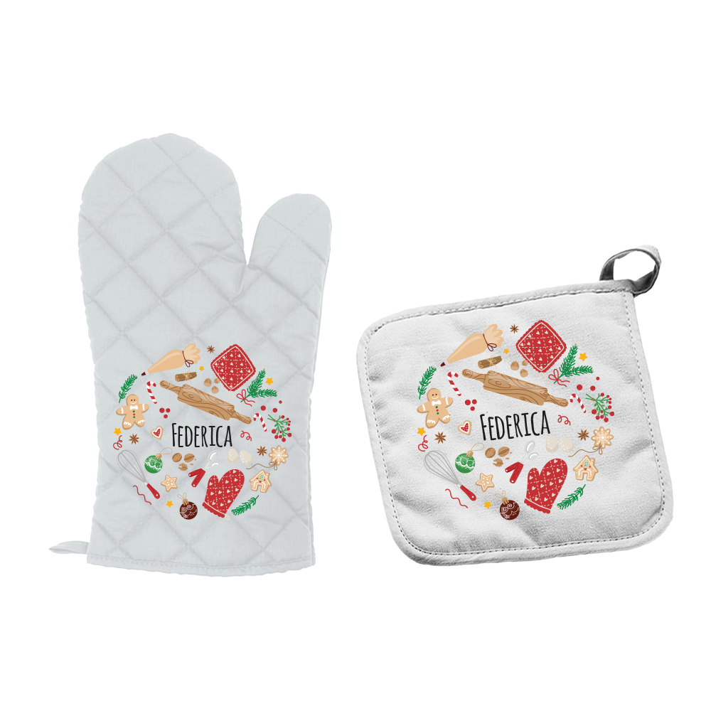 Kitchen Christmas - Set da Cucina Guanto e Presina - personalizzato con nome