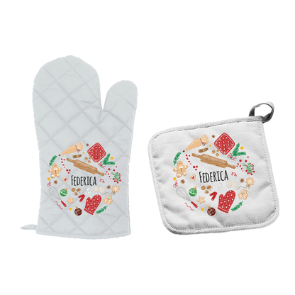 Kitchen Christmas - Set da Cucina Guanto e Presina - personalizzato con nome