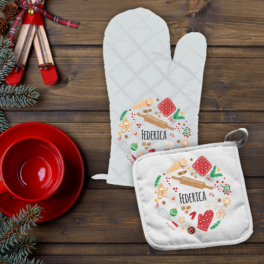 Kitchen Christmas - Set da Cucina Guanto e Presina - personalizzato con nome