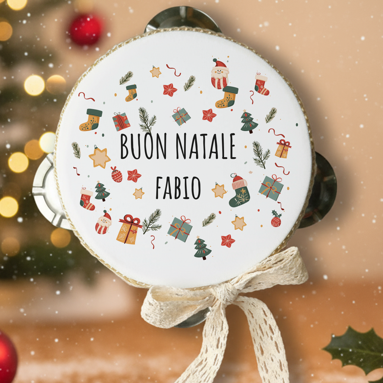 Buon Natale Gift - Set da 10 Tamburelli - personalizzati con nomi