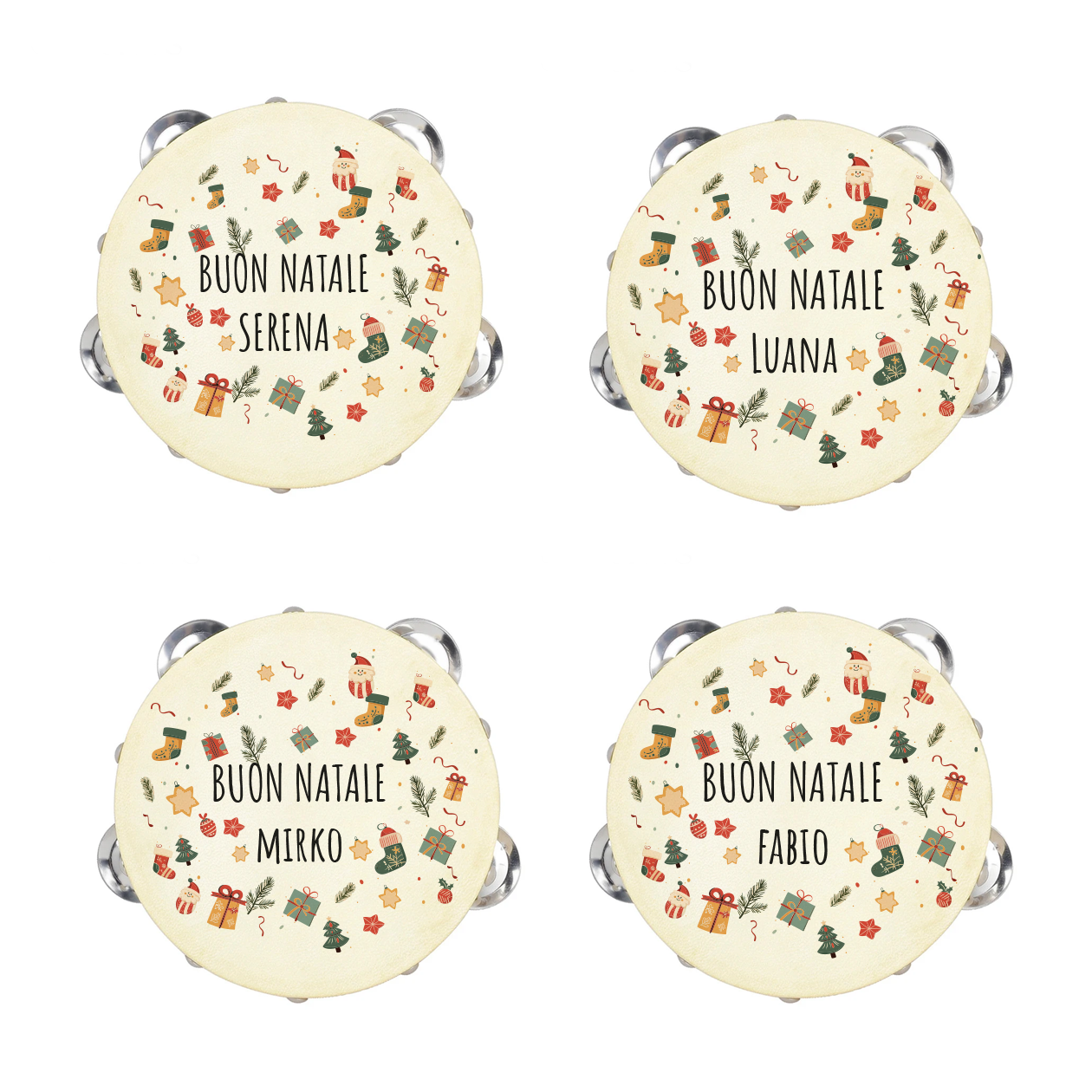 Buon Natale Gift - Set da 10 Tamburelli - personalizzati con nomi