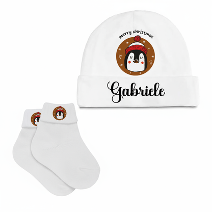 Christmas Pingu - Set Nascita Cappellino + Calzini - personalizzato con nome
